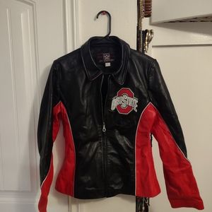 Ohio State University women’s softball leather motorcycle jacket